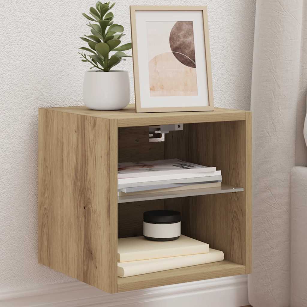 vidaXL Comodă TV de perete cu lumini LED Stejar artizanal 30x28,5x30cm