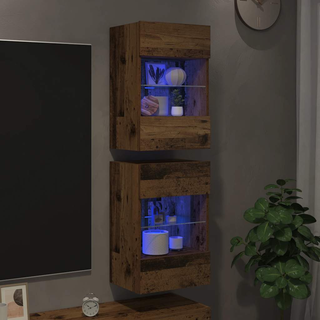 Thumbnail - vidaXL TV-Wandschränke mit LED-Leuchten 2 Stk. Altholz-Optik
