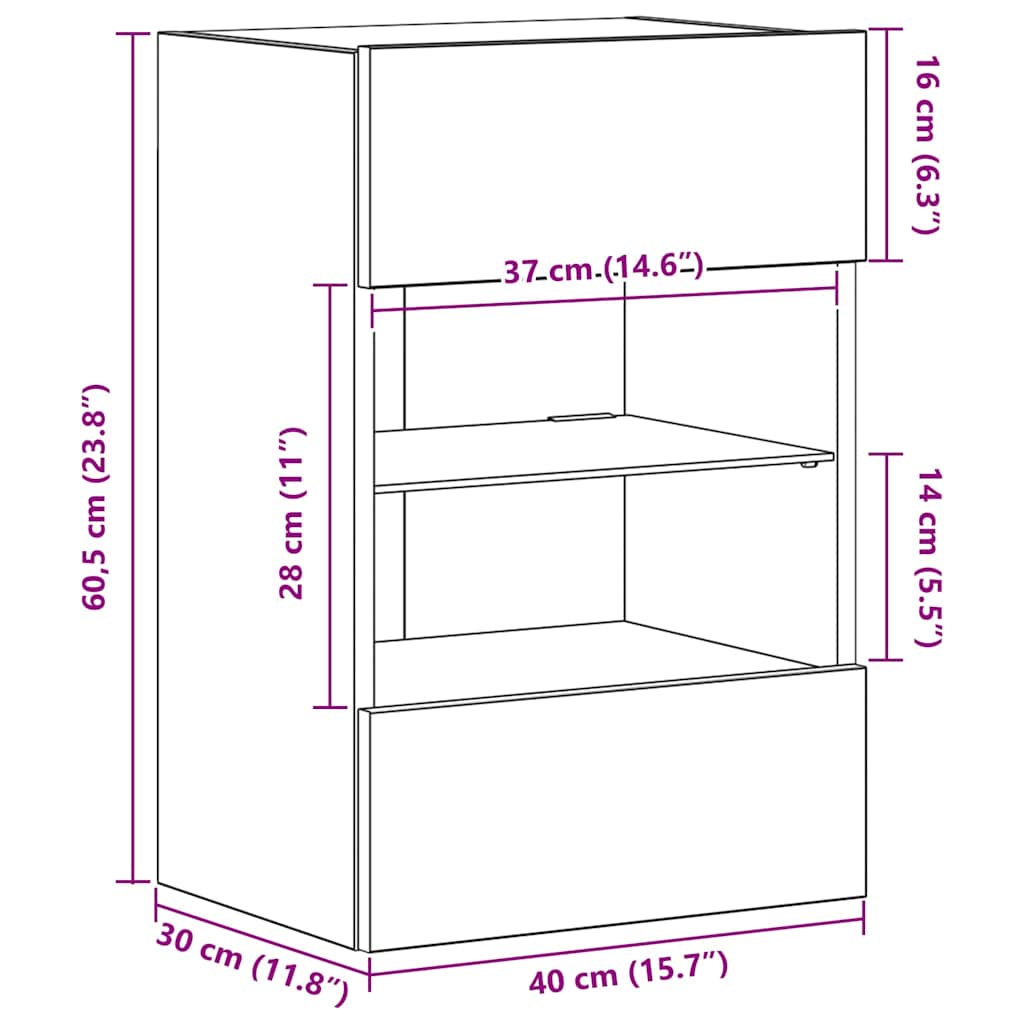 Nástěnné skříňky s LED osvětlením pro TV 2 ks starého dřeva 40x30x60,5 cm - obrázek 15