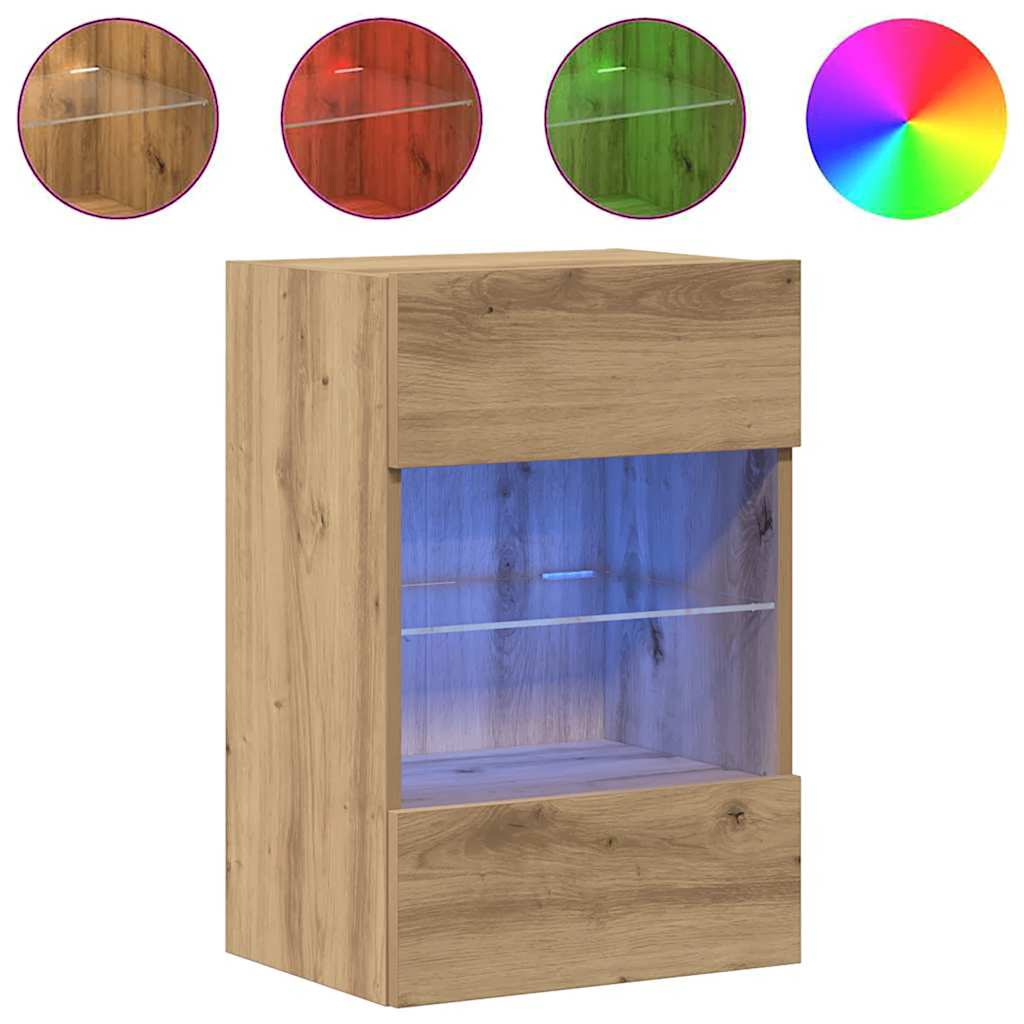 vidaXL Nástěnné skříňky s LED osvětlením pro TV 2 ks dub artisan 40 x 30 x 60,5 cm