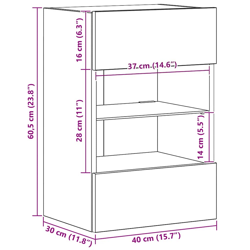 Nástěnné skříňky s LED osvětlením pro TV 2 ks dub artisan 40 x 30 x 60,5 cm - obrázek 14