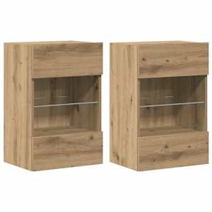 Nástěnné skříňky s LED osvětlením pro TV 2 ks dub artisan 40 x 30 x 60,5 cm - obrázek 3