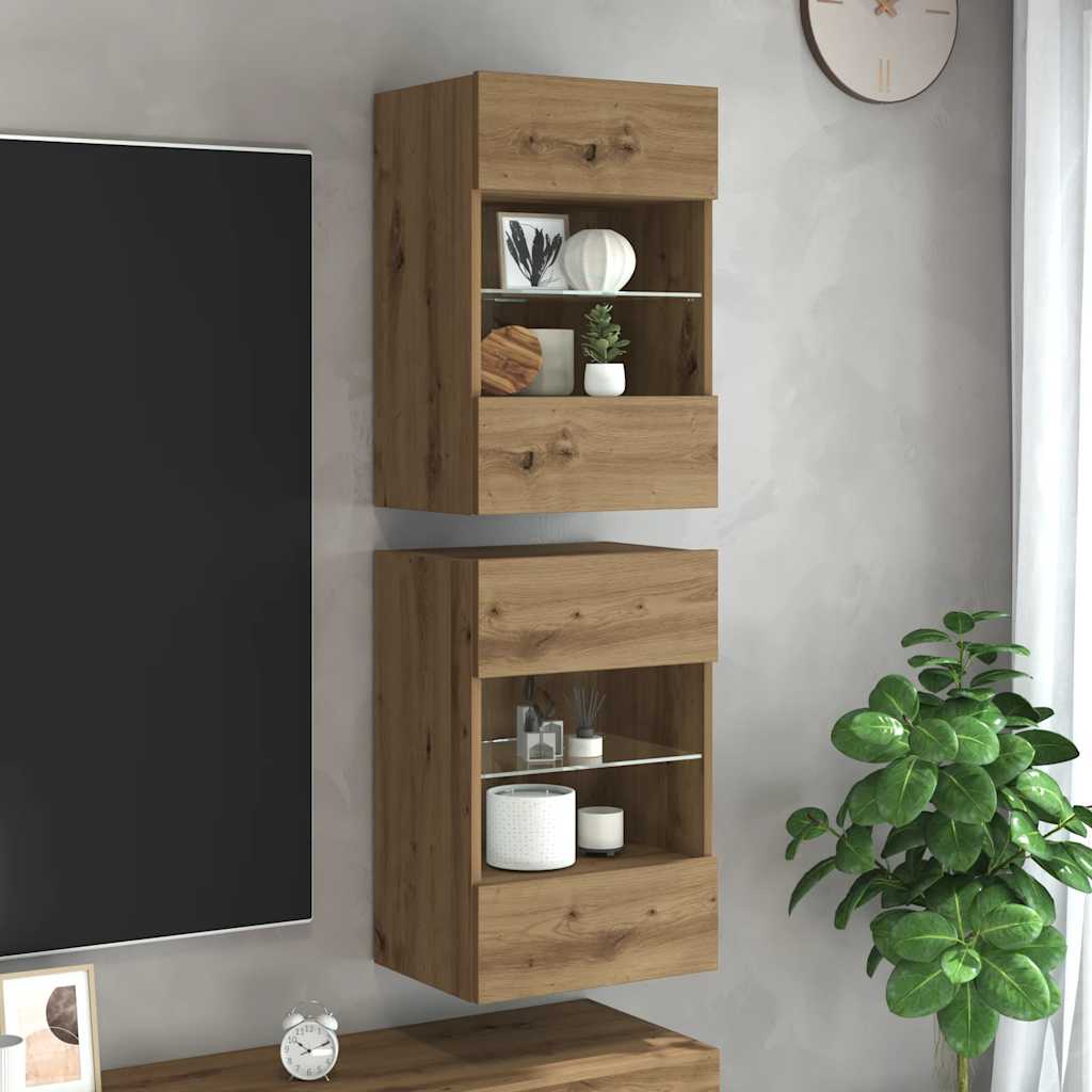 vidaXL Wandschränke mit LED-Leuchten für TV 2 Stk. Artisan-Eiche