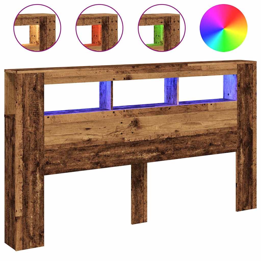 VidaXL Hoofdeinde Met Led 180x18, 5x103, 5 Cm Bewerkt Hout Oud Hout