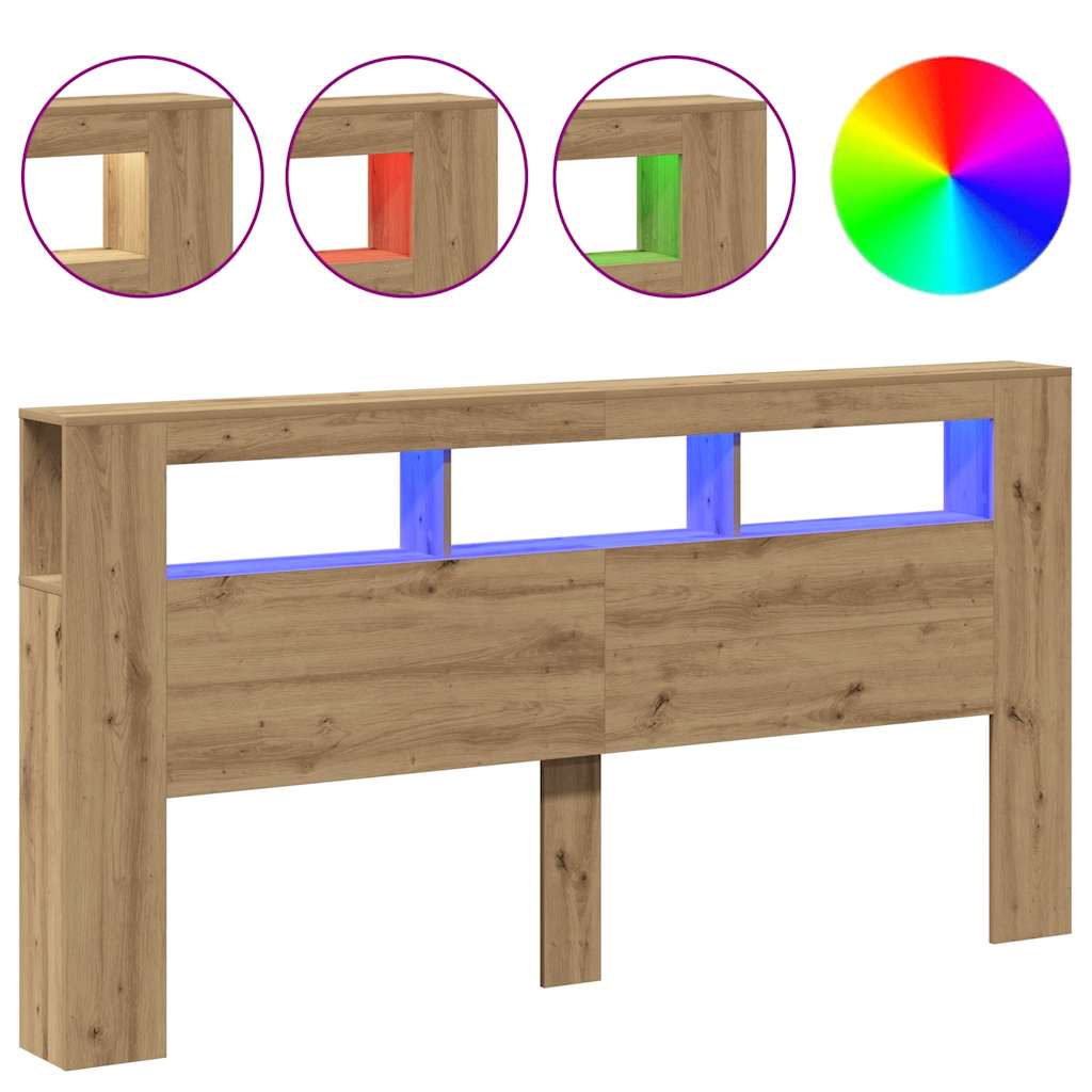 Thumbnail - vidaXL LED-Kopfteil Artisan-Eiche 200x18,5x103,5 cm Holzwerkstoff
