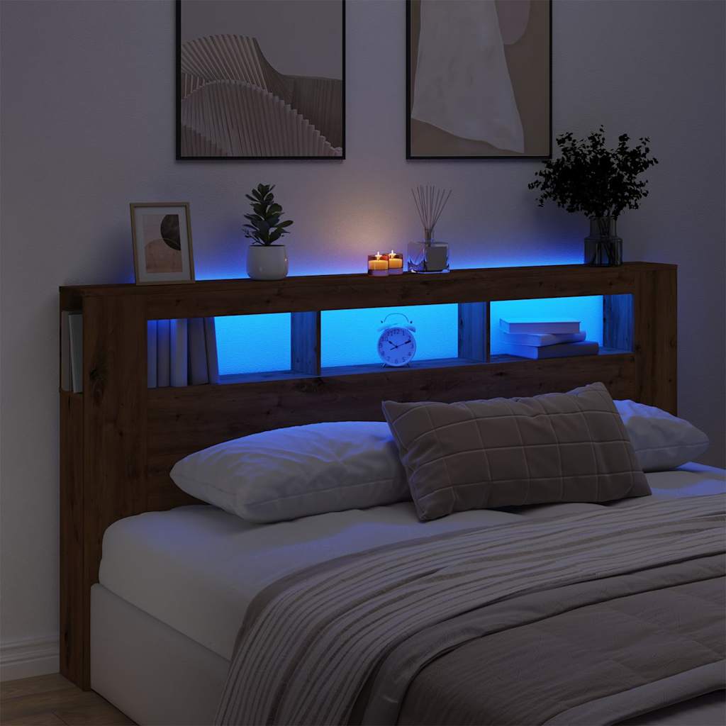 vidaXL LED-Kopfteil Artisan-Eiche 200x18,5x103,5 cm Holzwerkstoff