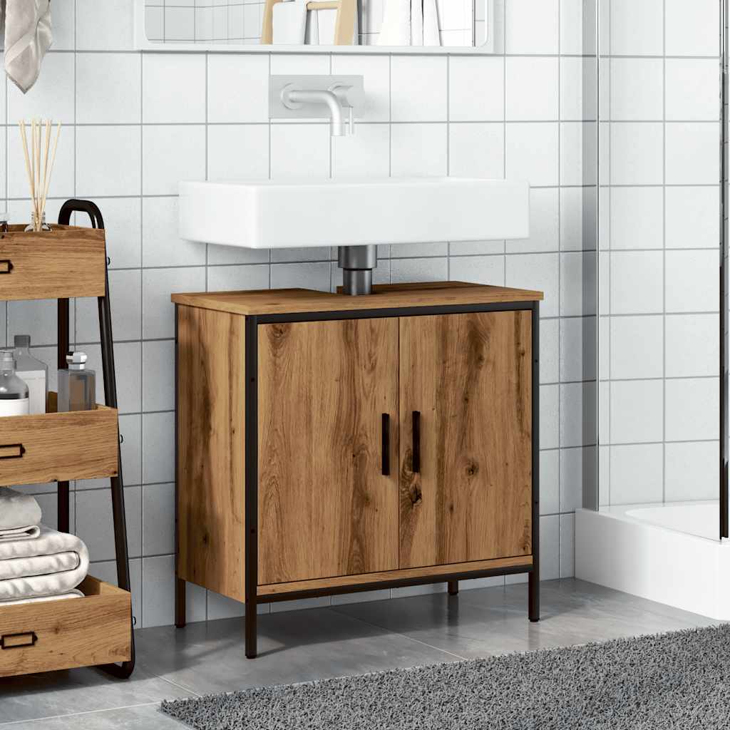 vidaXL Wastafelkast 60x30x60 cm bewerkt hout artisanaal eikenkleurig afbeelding