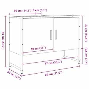 Koupelnová skříňka pod umyvadlo old wood 80x33x60 cm kompozit - obrázek 12