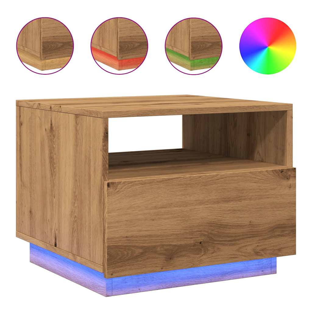 vidaXL Konferenční stolek s LED osvětlením dub artisan 50 x 49 x 40 cm