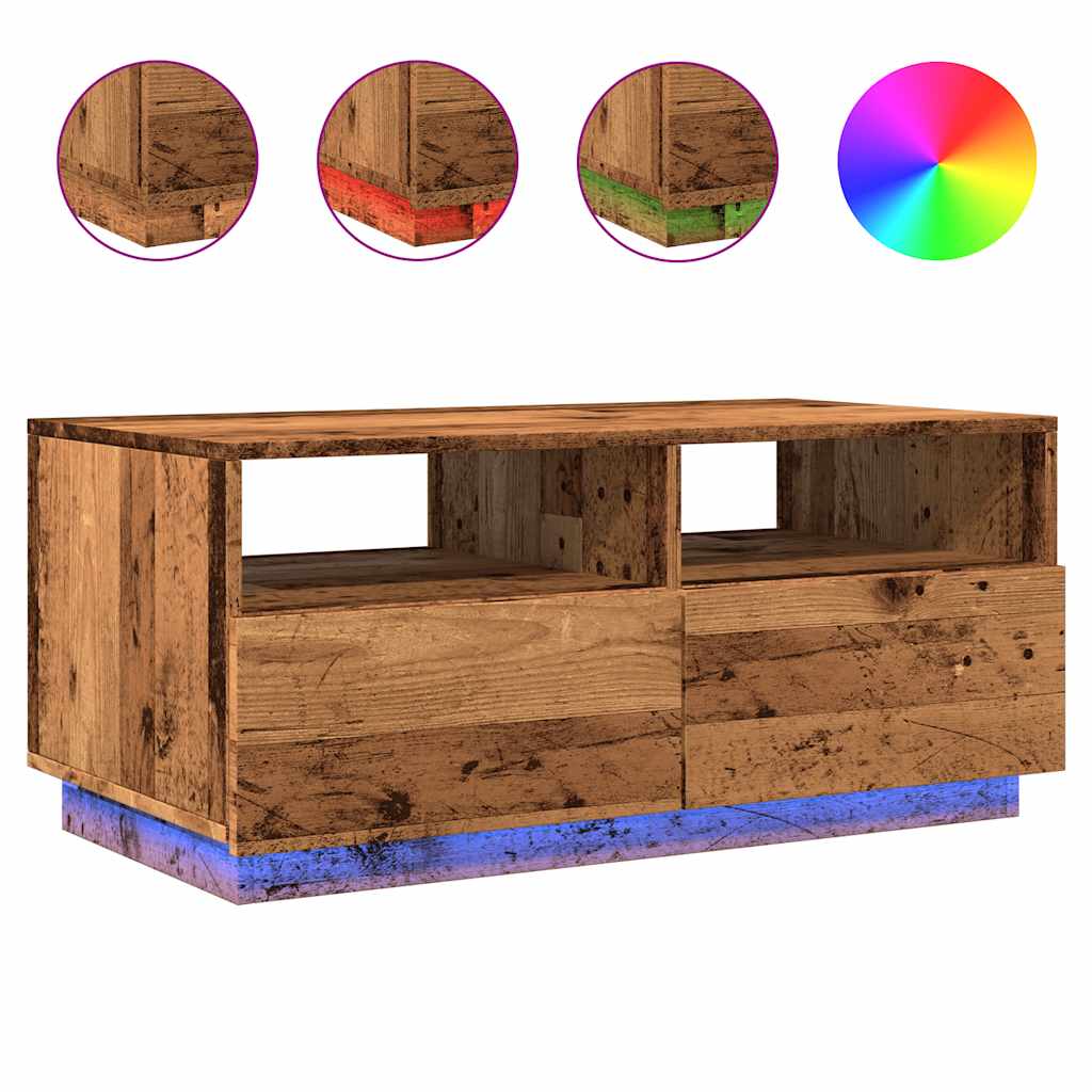 vidaXL Konferenční stolek s LED osvětlením old wood 90 x 49 x 40 cm