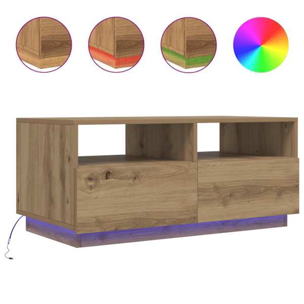 vidaXL kohvilaud LED-tuledega, k&auml;sit&ouml;&ouml;tamm, 90 x 49 x 40 cm