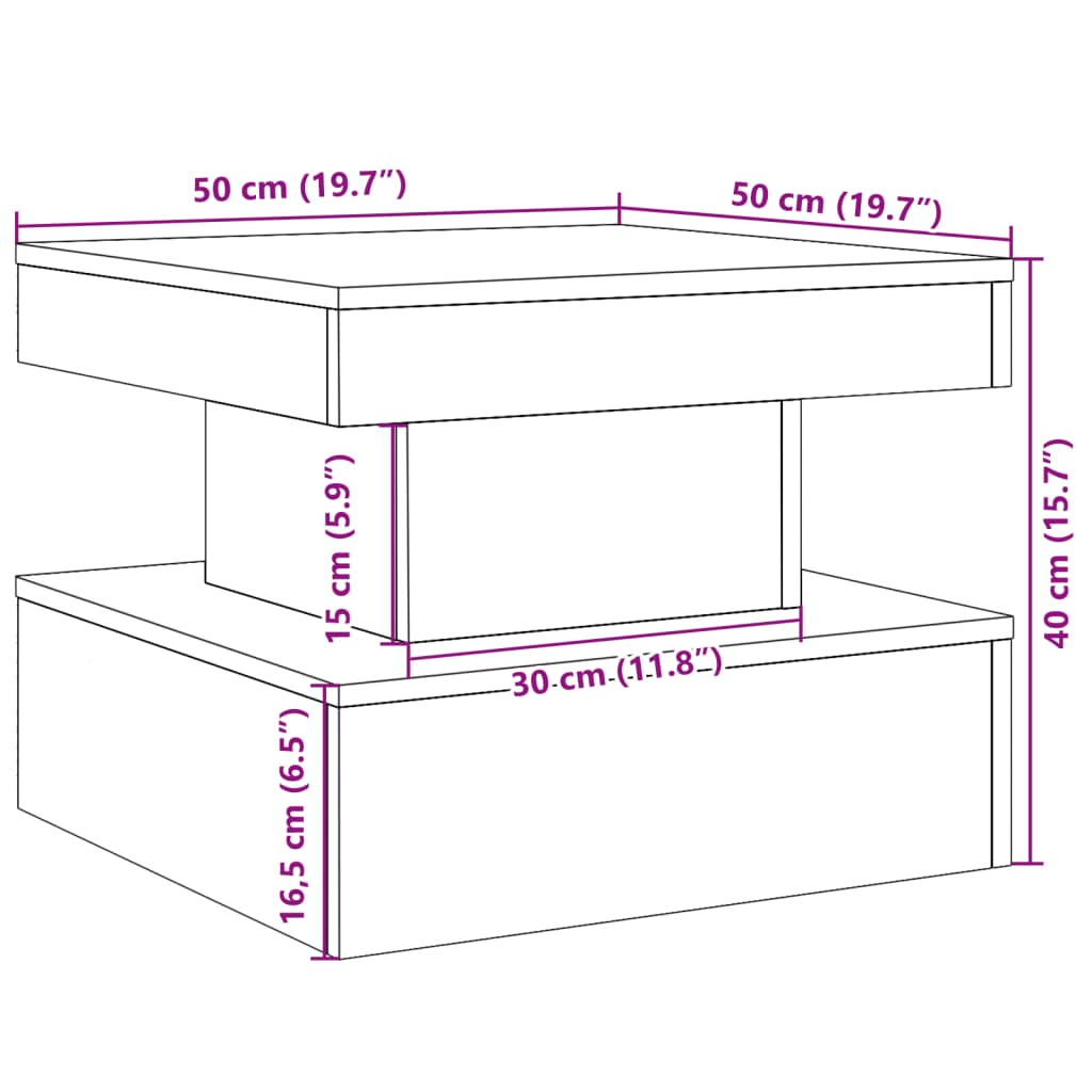 Konferenční stolek s LED osvětlením old wood 50 x 50 x 40 cm - obrázek 14
