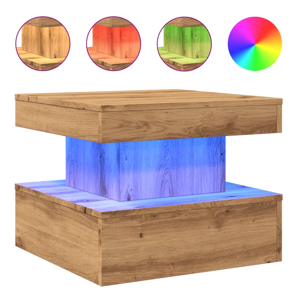 vidaXL Konferenční stolek s LED osvětlením dub artisan 50 x 50 x 40 cm