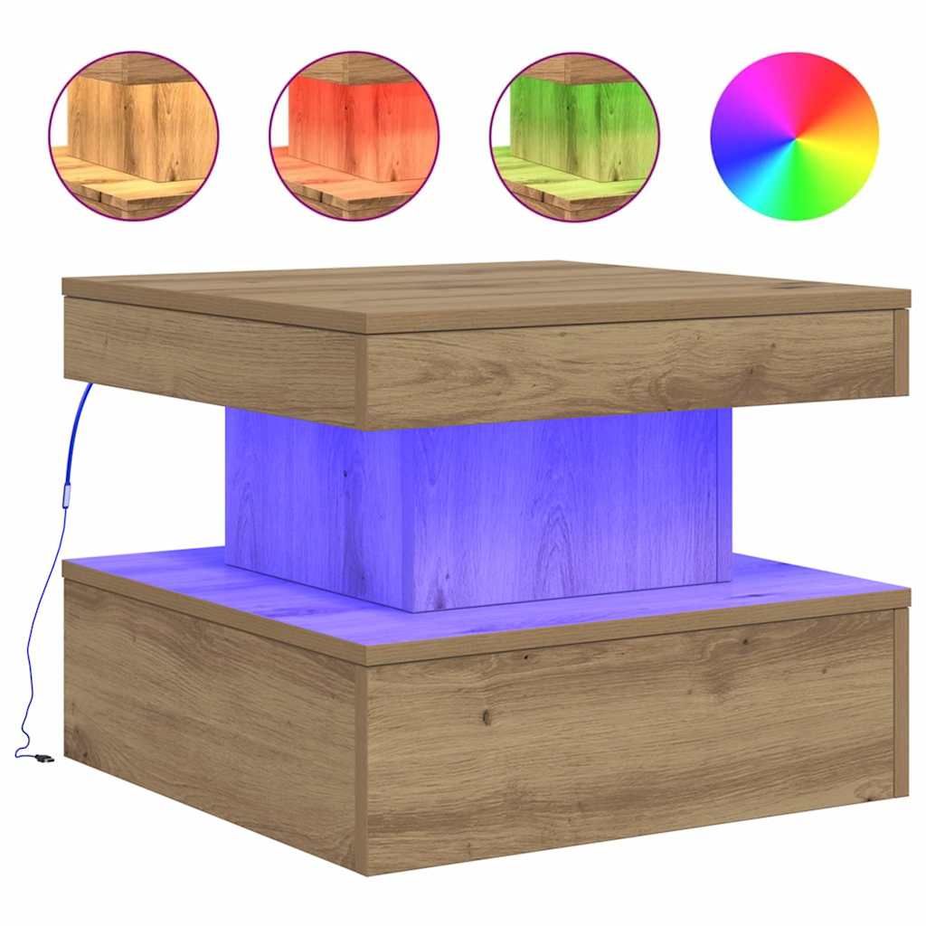 vidaXL Konferenční stolek s LED osvětlením dub artisan 50 x 50 x 40 cm