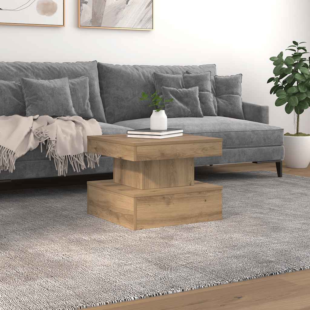 vidaXL Măsuță de cafea cu lumini LED, stejar artizanal, 50x50x40 cm