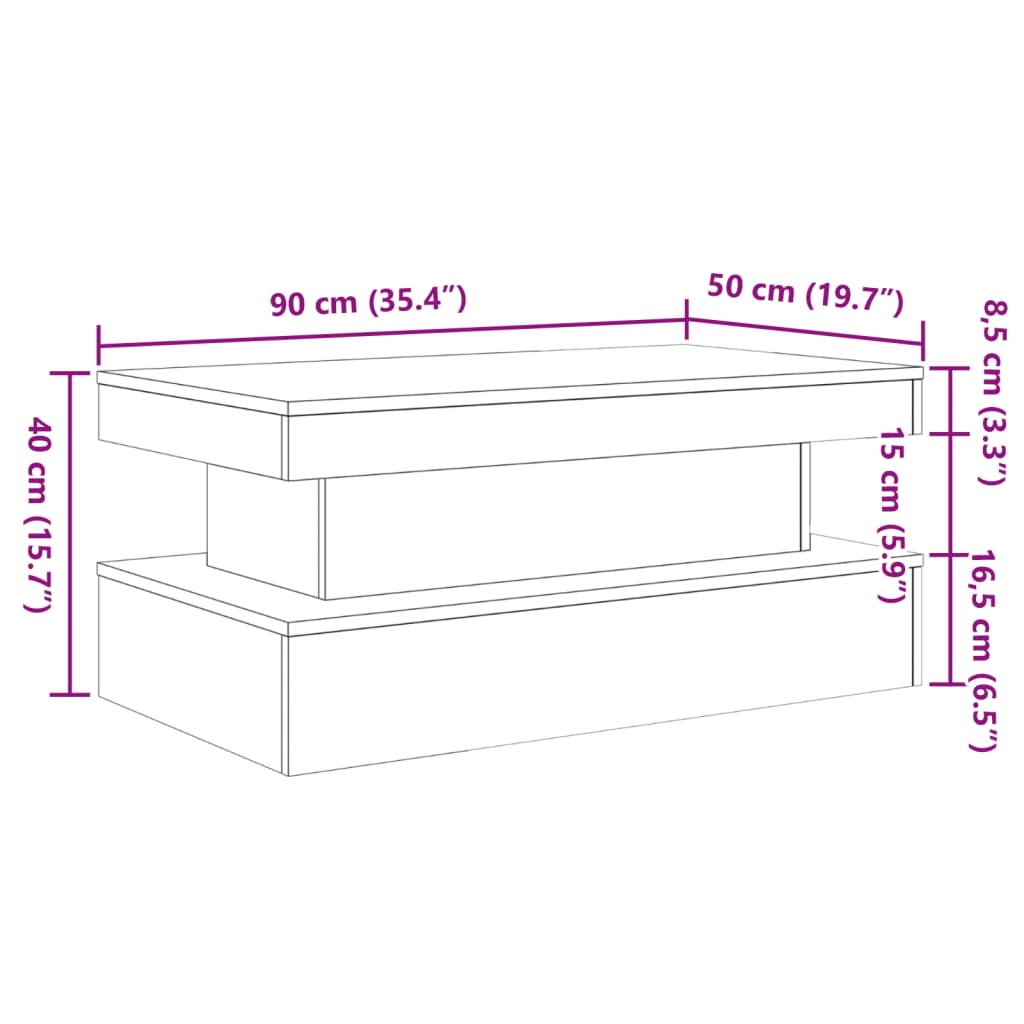 Konferenční stolek s LED osvětlením old wood 90 x 50 x 40 cm - obrázek 15