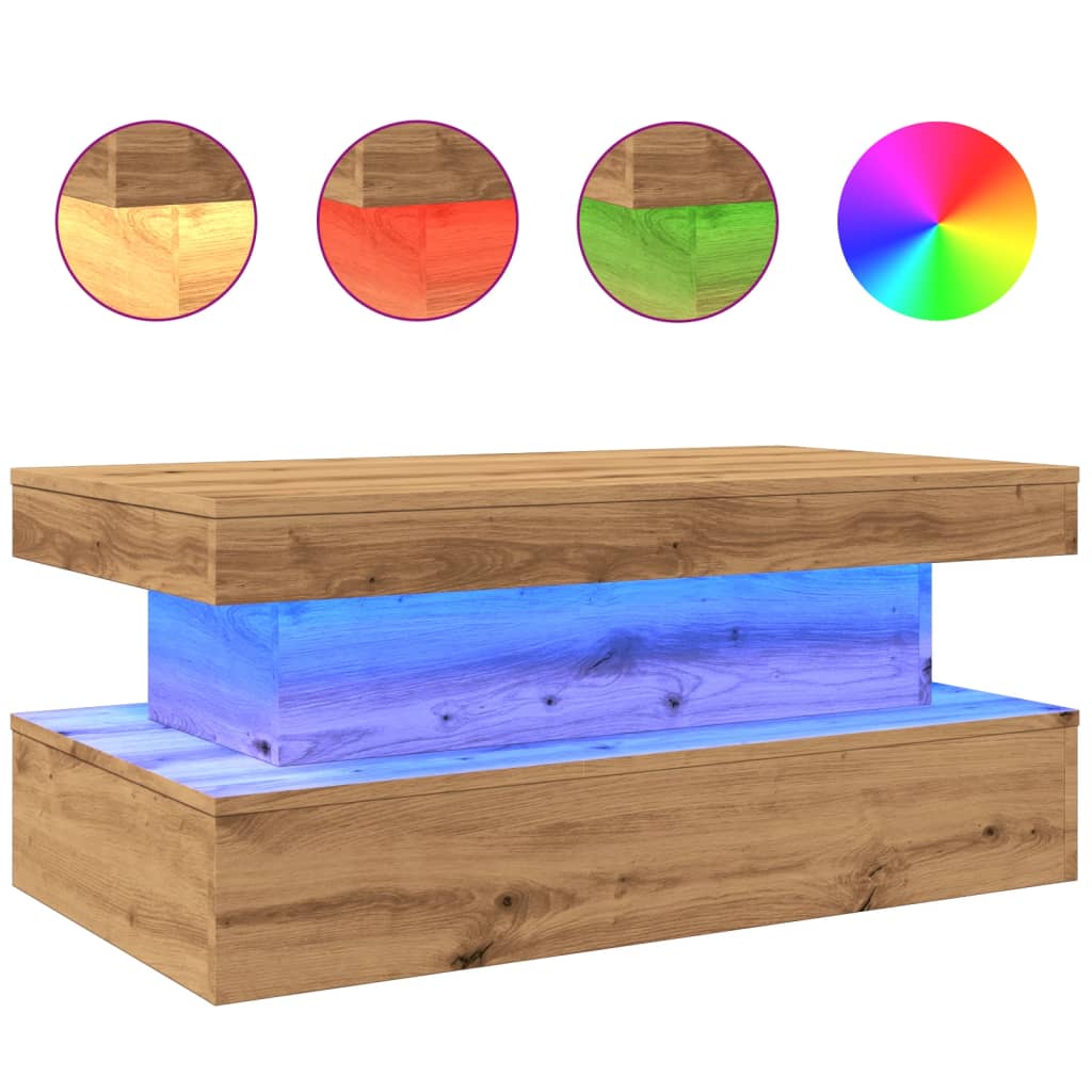 vidaXL Konferenční stolek s LED osvětlením dub artisan 90 x 50 x 40 cm