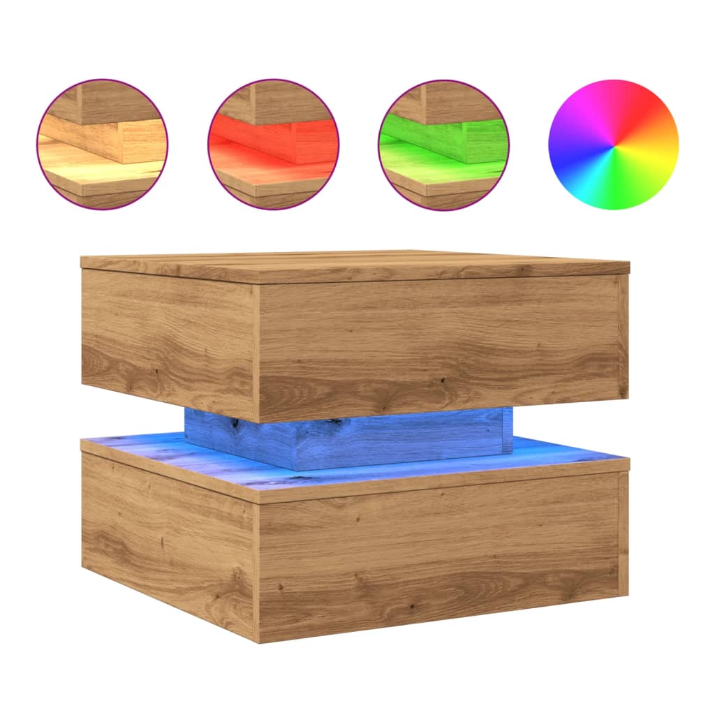 vidaXL Konferenční stolek s LED osvětlením dub artisan 50 x 50 x 40 cm