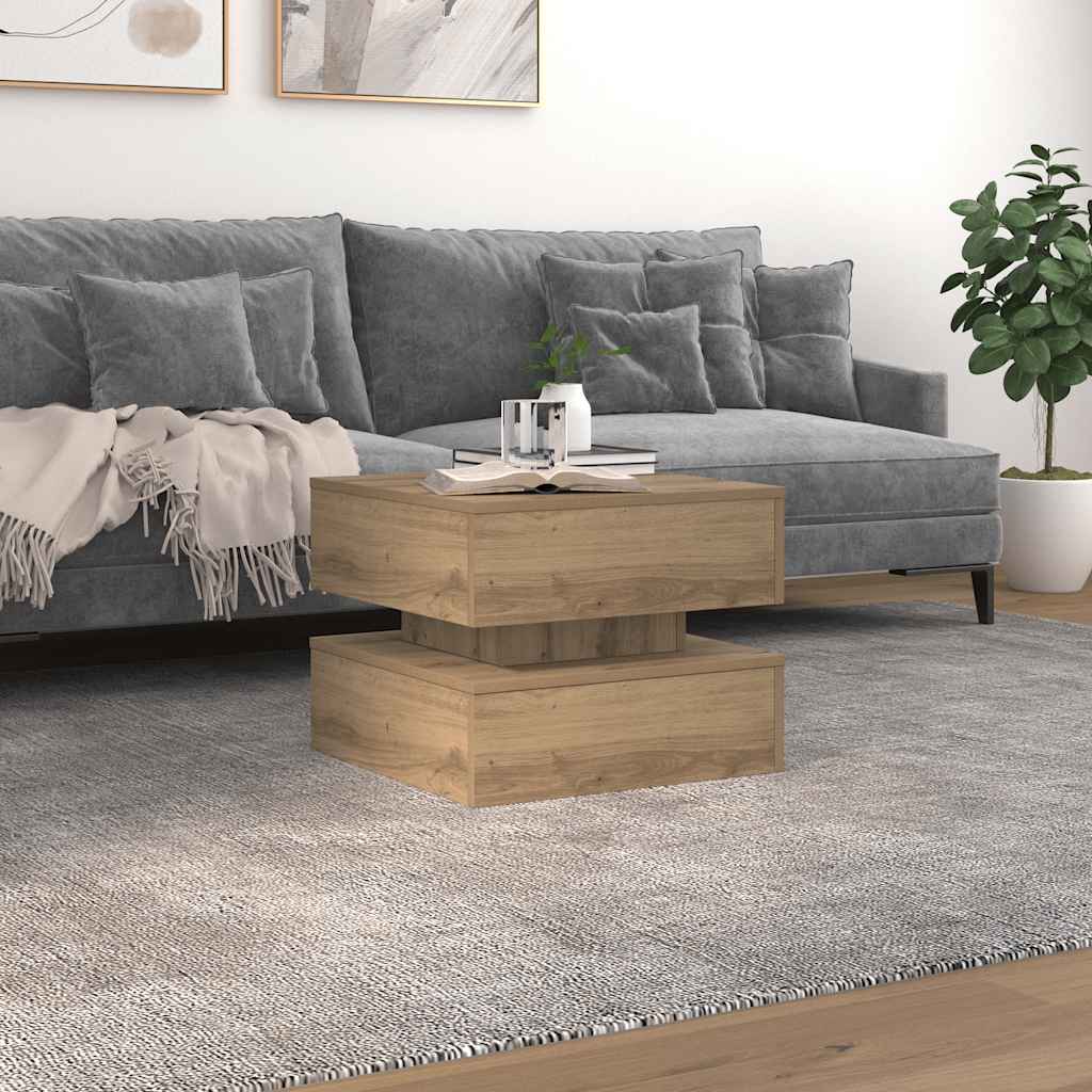 vidaXL Măsuță de cafea cu lumini LED, stejar artizanal, 50x50x40 cm