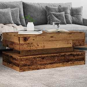 Klubska mizica z LED lučkami starinski les 90x50x40 cm