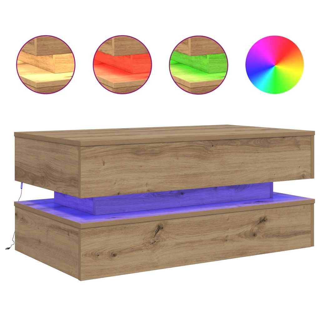 vidaXL Konferenční stolek s LED osvětlením dub artisan 90 x 50 x 40 cm