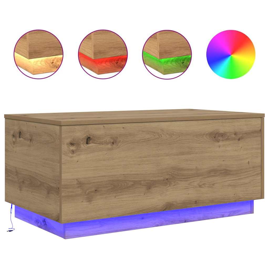 vidaXL Konferenční stolek s LED osvětlením dub artisan 90 x 50 x 40 cm