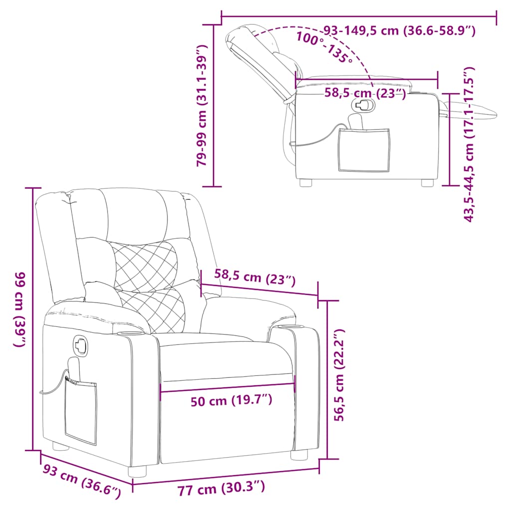 masāžas krēsls, atgāžams, vīnsarkans audums
