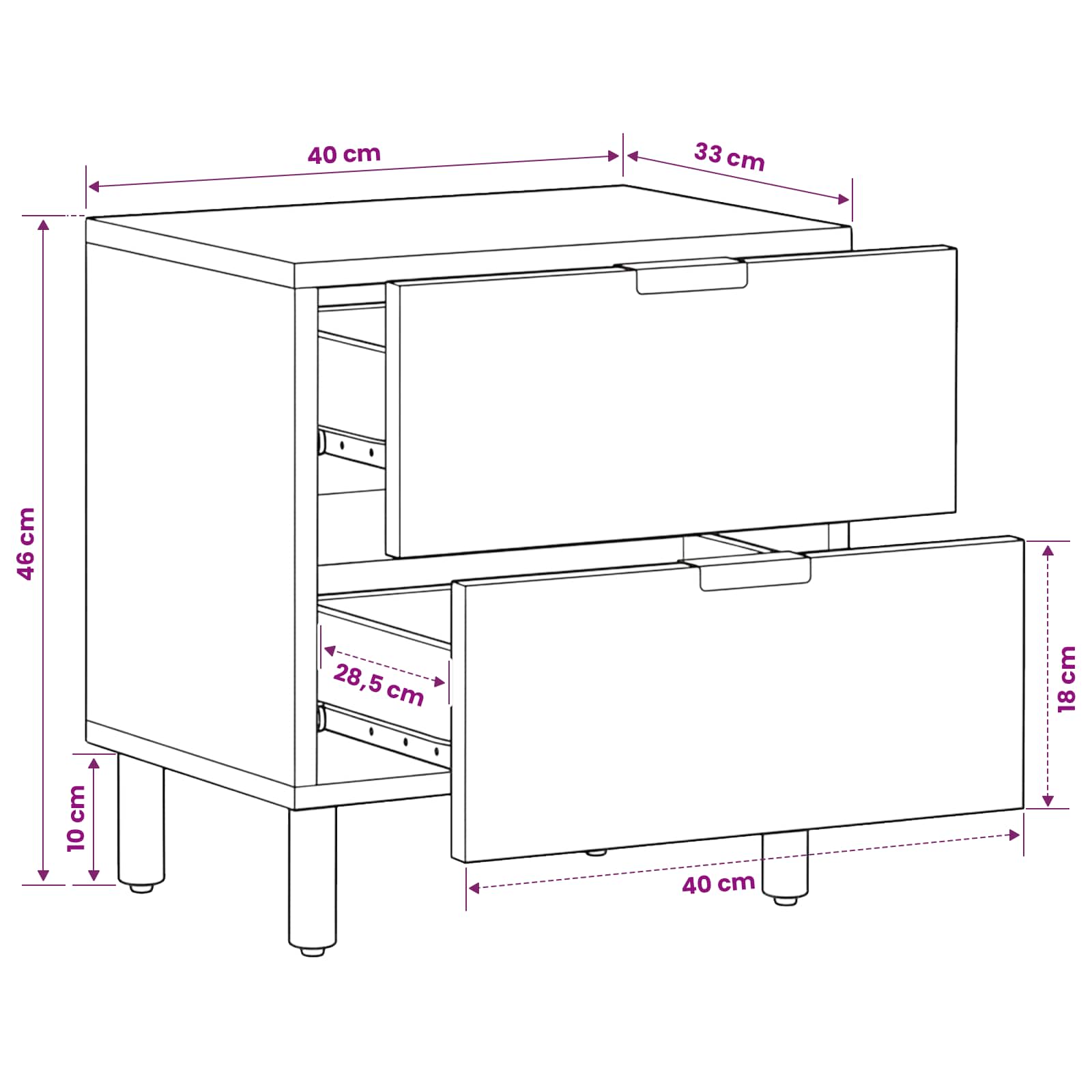 vidaXL Nachttisch Schwarz 40x33x46 cm Massivholz Mango – Bild 11