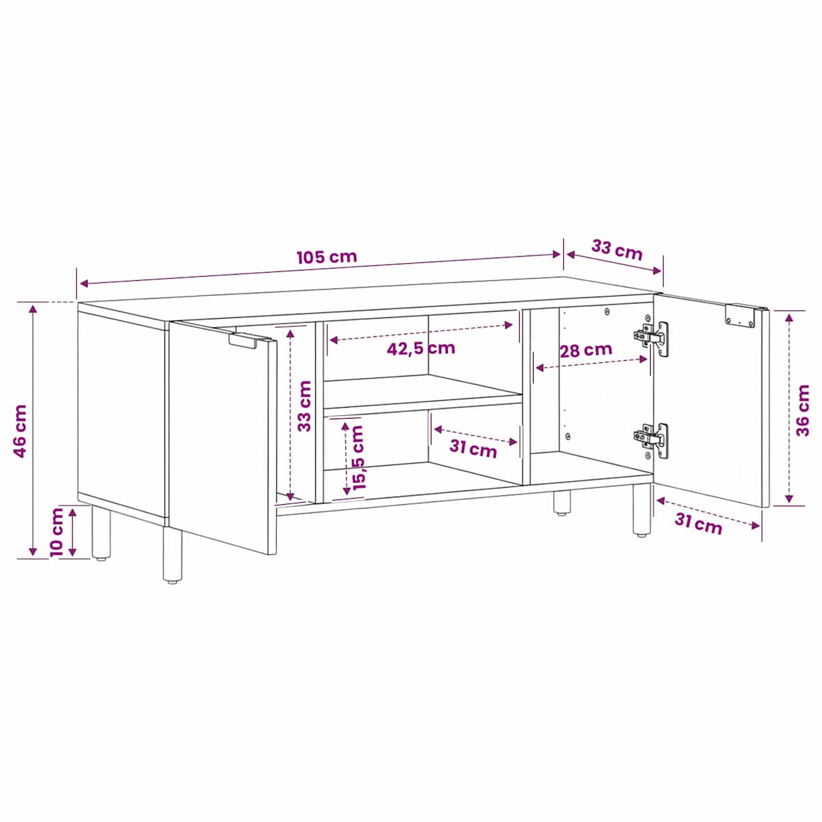 Tv-bord 105x33x46 cm konstrueret træ sort - Billede 10