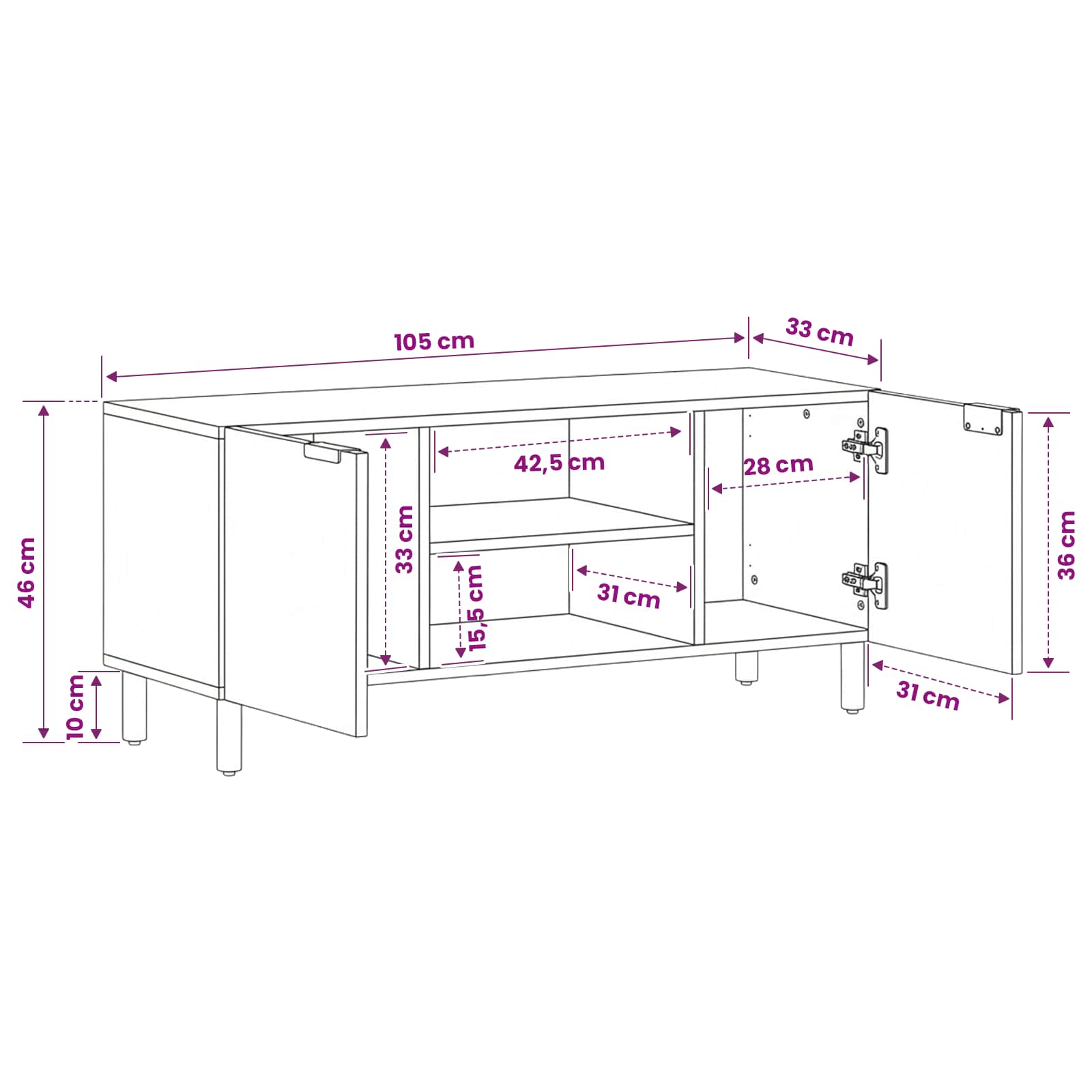 TV Cabinet Engineered Wood size guide