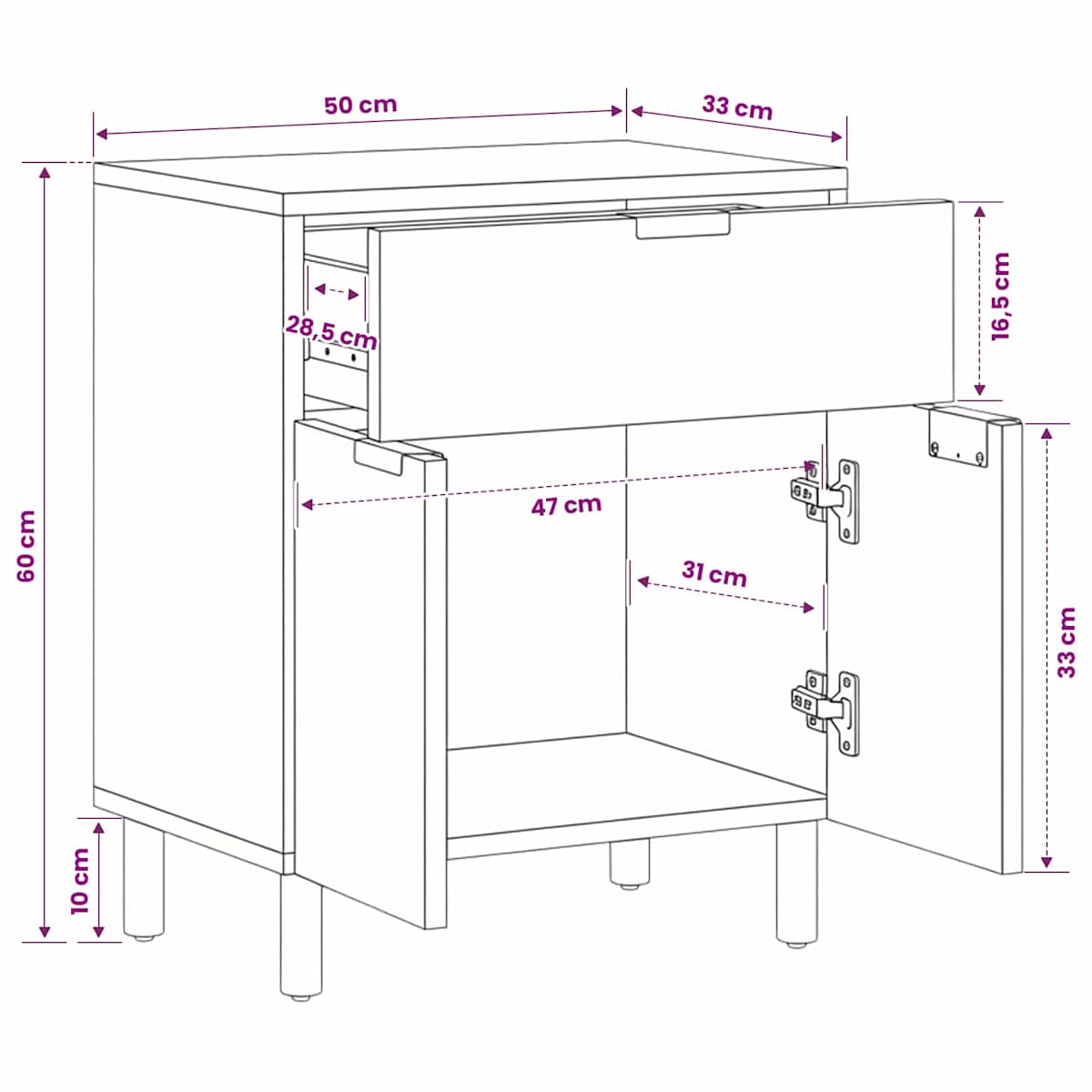 Sengebord 50x33x60 cm konstrueret træ sort - Billede 10