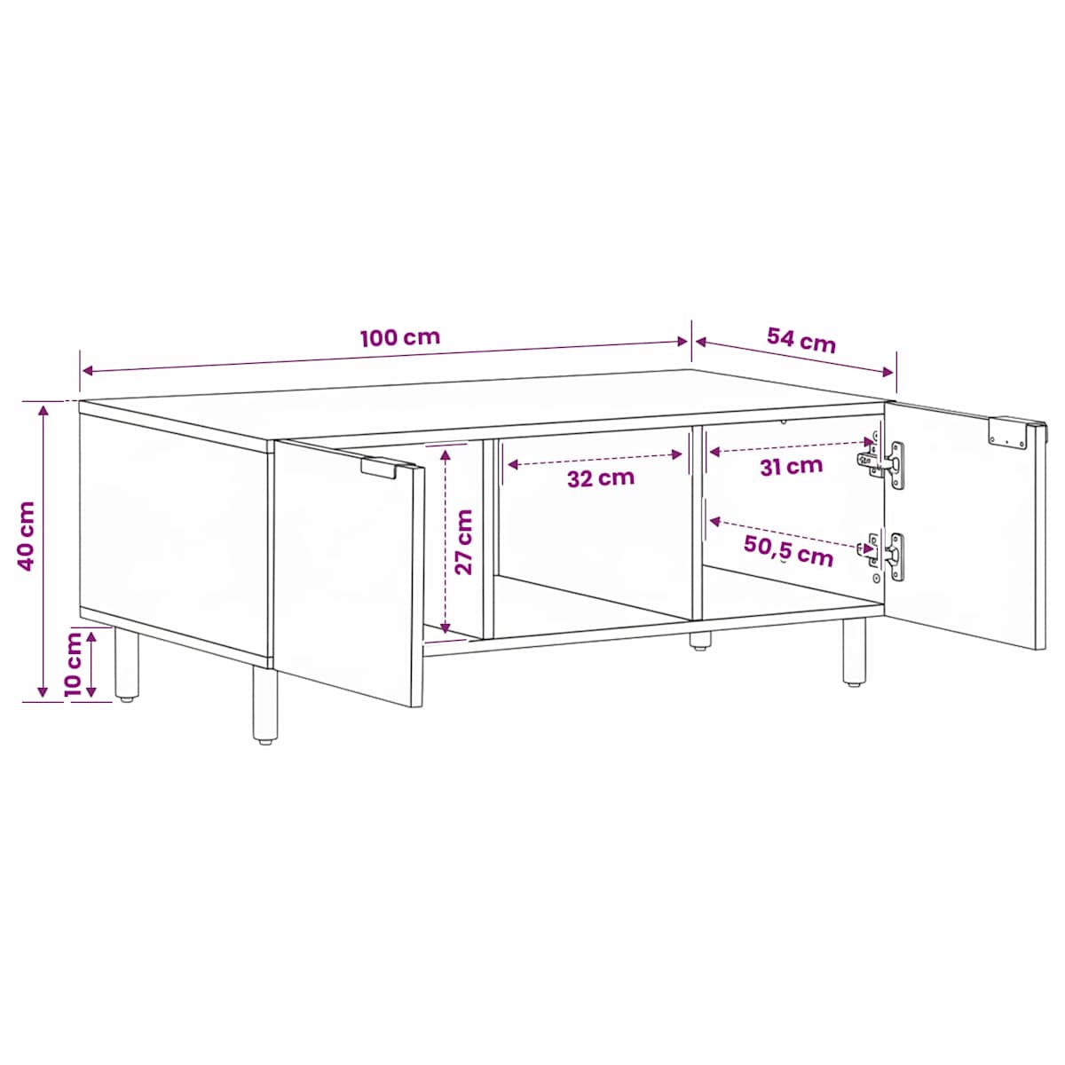 Sofabord 100x54x40 cm konstrueret træ sort - Billede 10