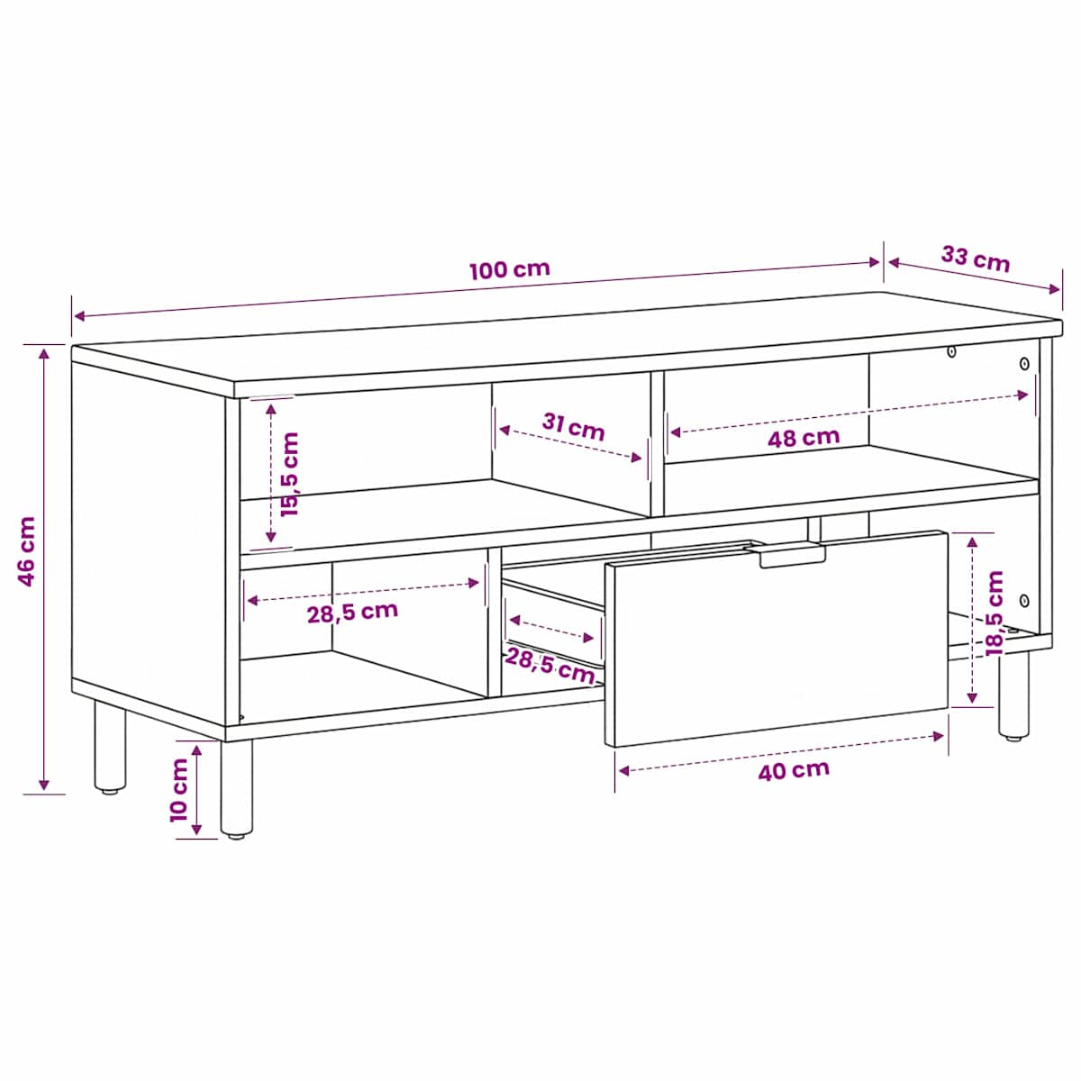 Tv-bord 100x33x46 cm konstrueret træ sort - Billede 10