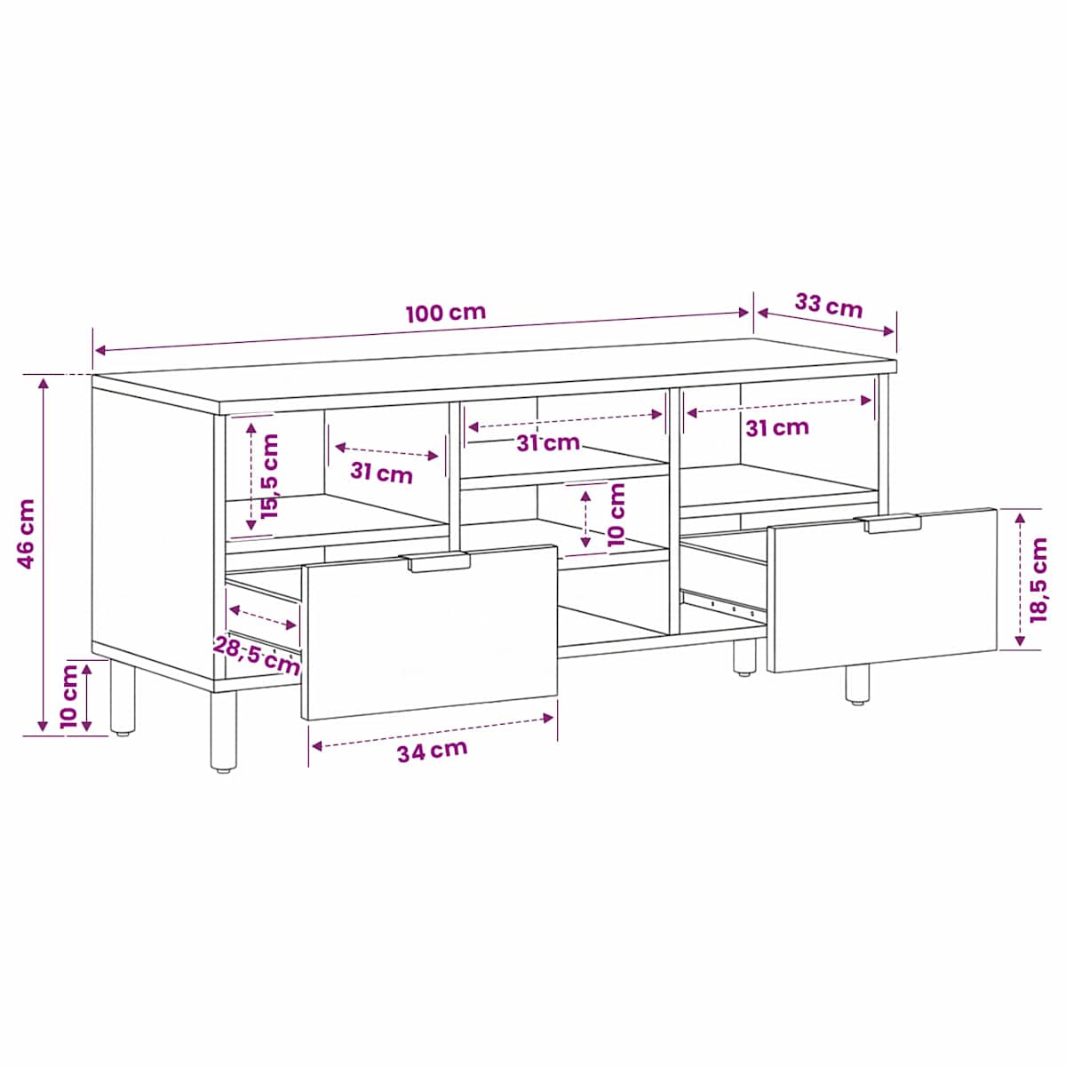 Tv-bord 100x33x46 cm konstrueret træ sort - Billede 10