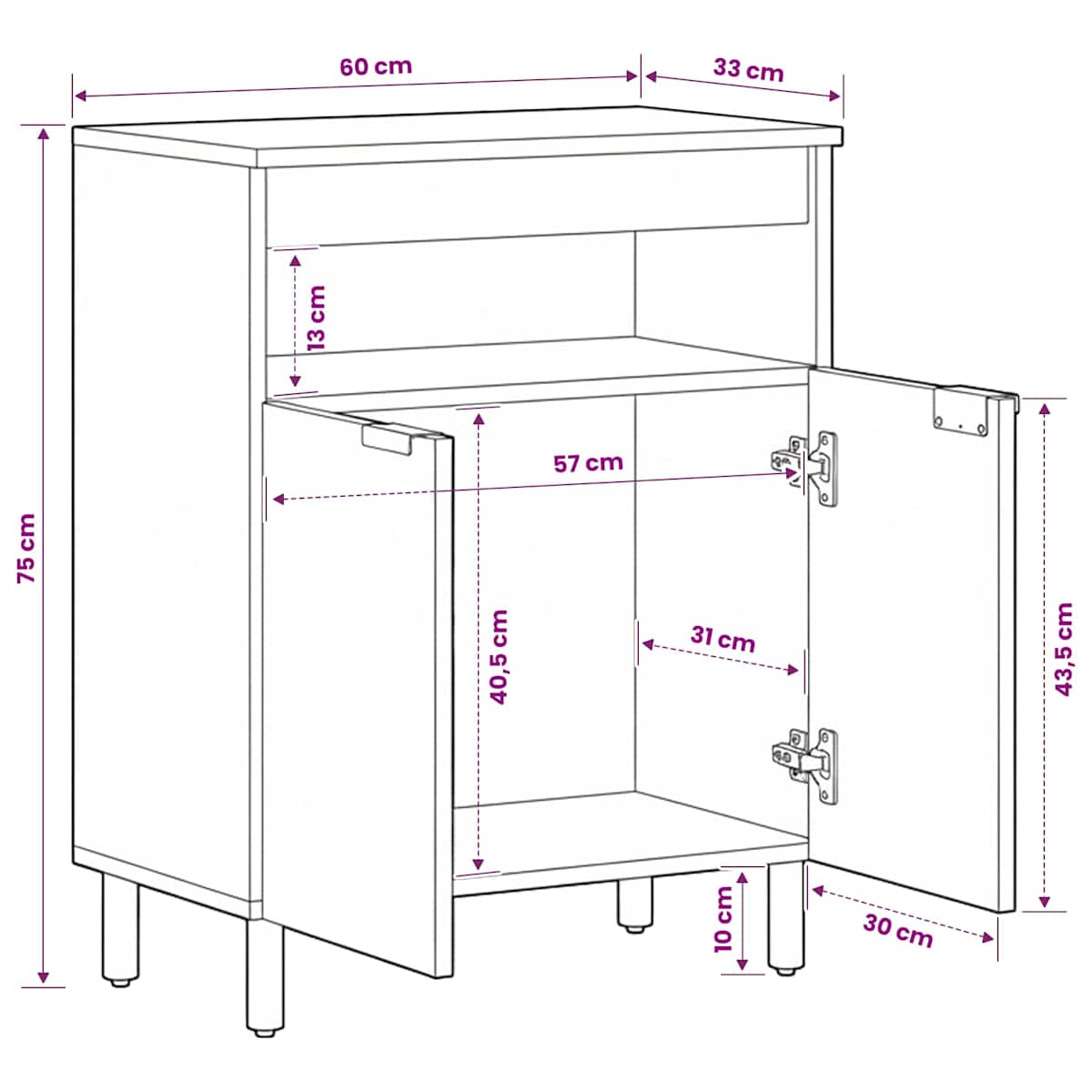Skab 60x33x75 cm konstrueret træ sort - Billede 10