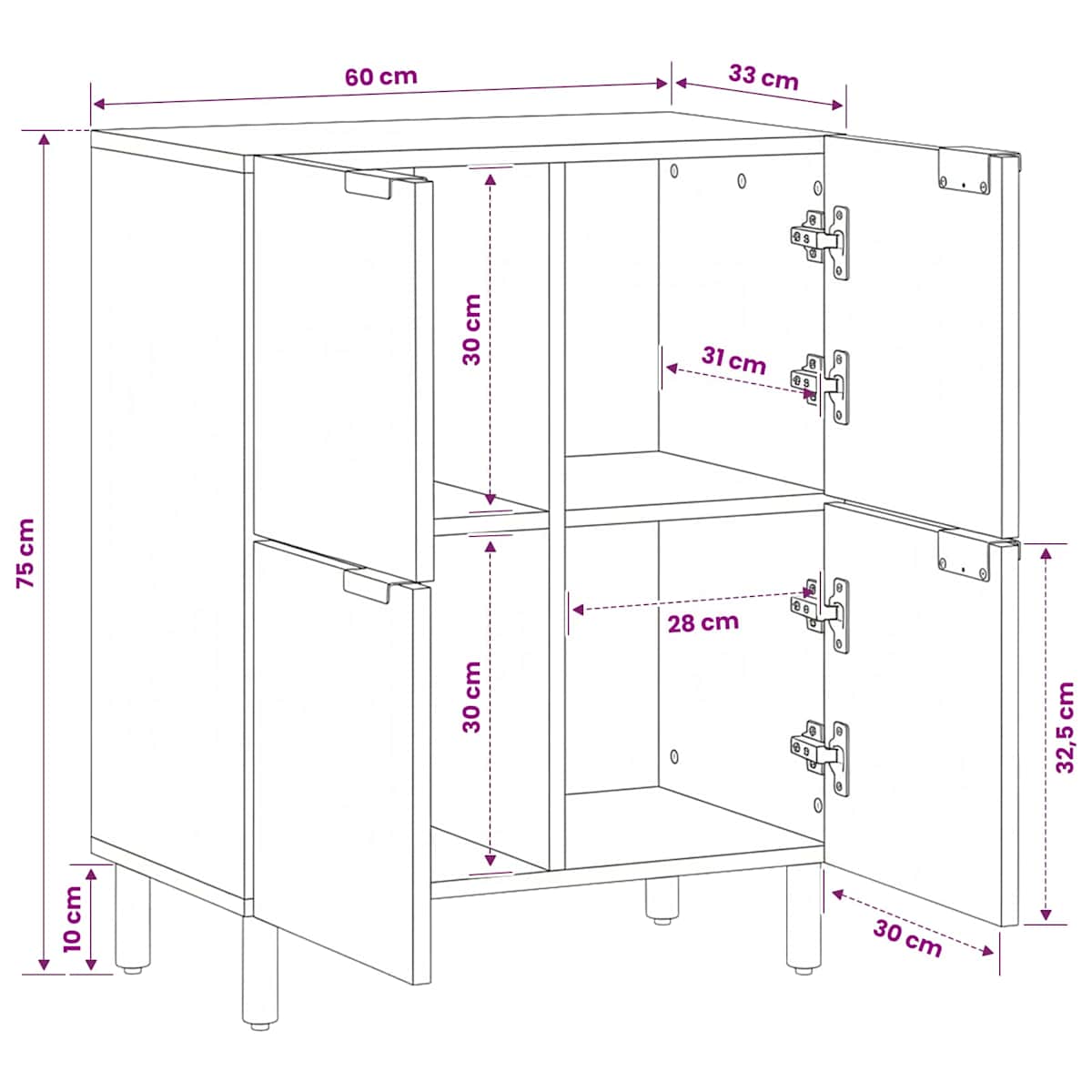 Skab 60x33x75 cm konstrueret træ sort - Billede 10
