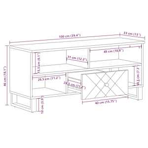 TV skříňka černá 100 x 33 x 46 cm masivní mangovníkové dřevo - obrázek 11
