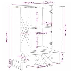 Skříň highboard černá 60x33x100 cm masivní mangovníkové dřevo - obrázek 11