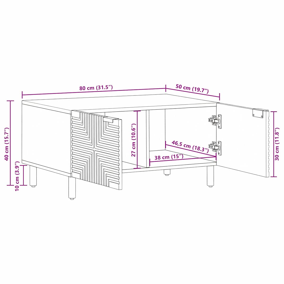 Sofabord 80x50x40 cm massivt - Billede 10