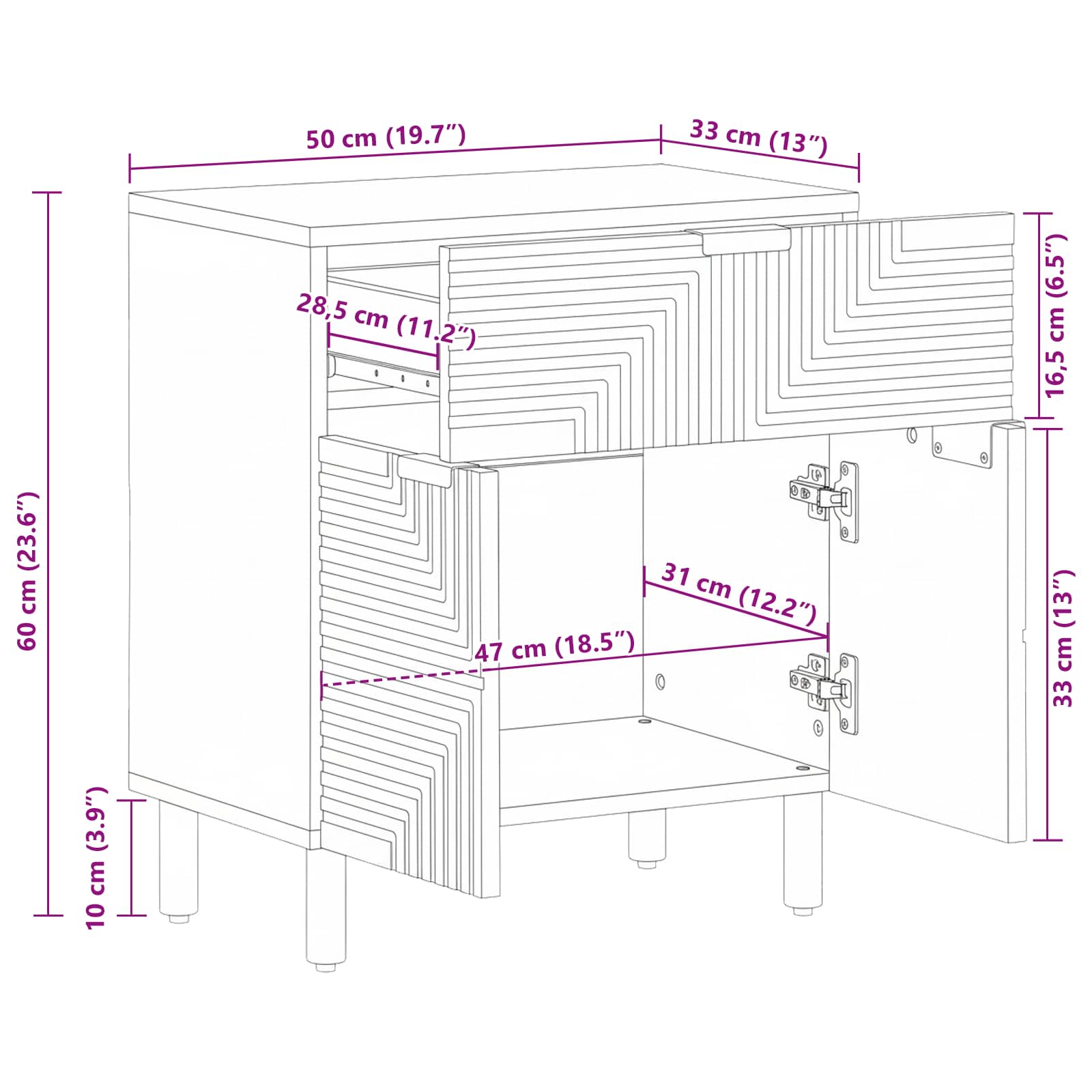 Yöpöytäkaappi Ruskea 50 x 33 x 60 cm Täysi Akaasiapuu - Image 10