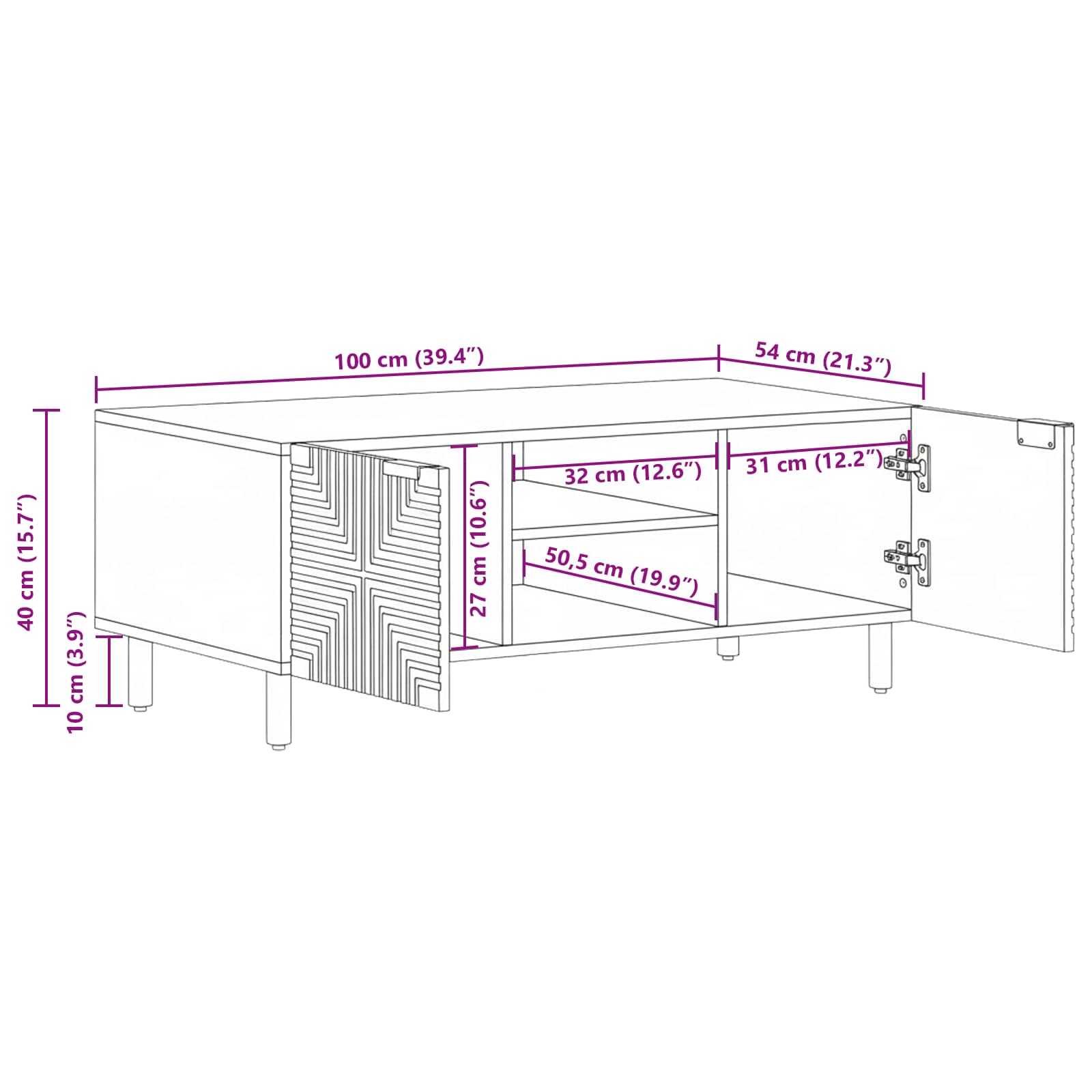 Salontafel 100x54x40 cm Massief Acaciahout - Afbeelding 10