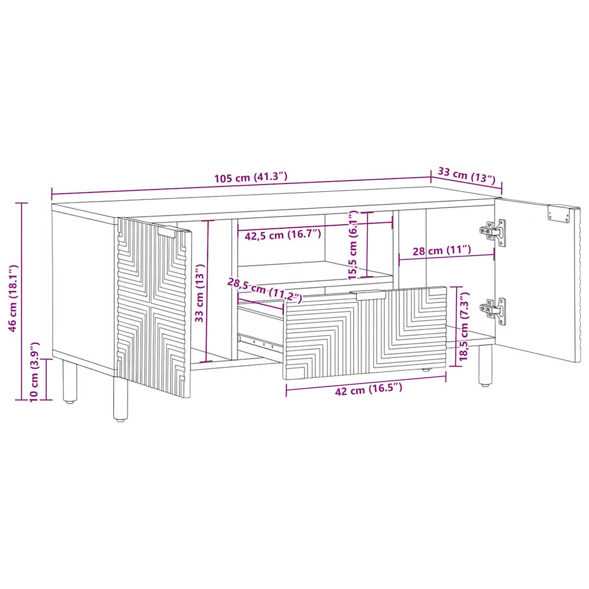 TV-skab Solid Acacia Wood 105 x 33 x 46 cm - Billede 11