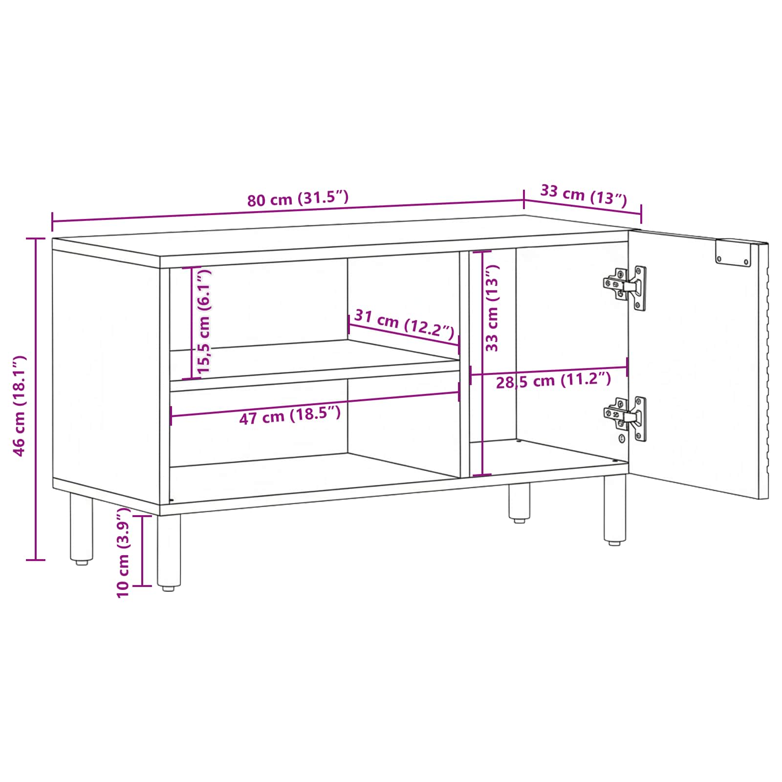 TV-yksiköt Tiheä akasiapuu 80 x 31,5 x 46 cm Tekninen puu - Image 11