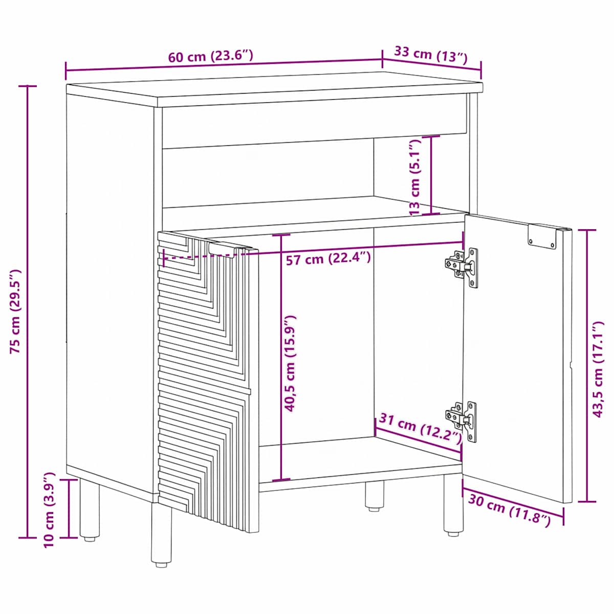 Sideboard Natural 60 x 33 x 75 cm - Billede 11