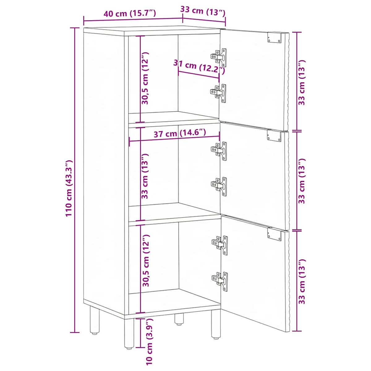 Highboard med hylde Brun 40 x 33,5 x 110 cm - Billede 11