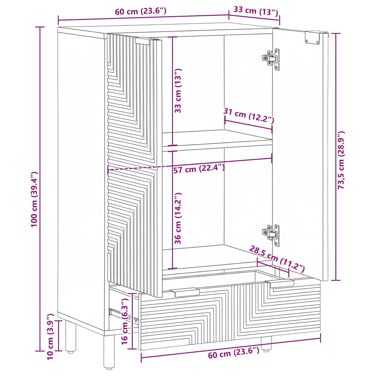 Highboard Natural 60 x 33 x 100 cm - Billede 11