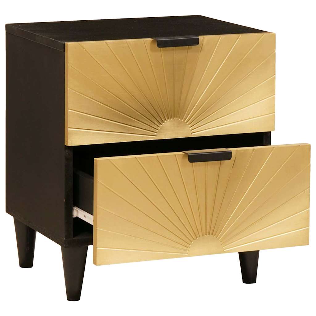 vidaXL Nachtkastje Zwart en Goud 40 x 33.5 x 46 cm massief mangohout