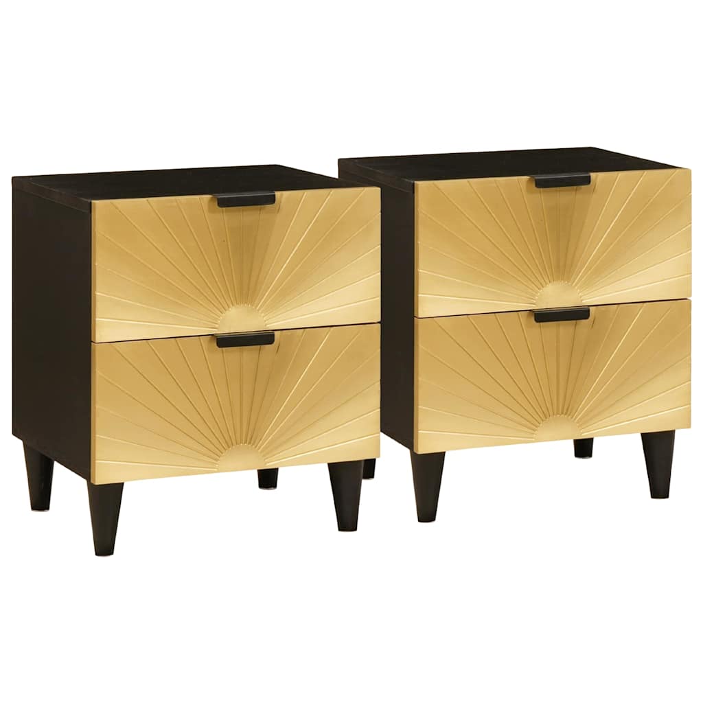 vidaXL Noptieră cu sertar 2 pcs Negru și Aur 40 x 33.5 x 46 cm