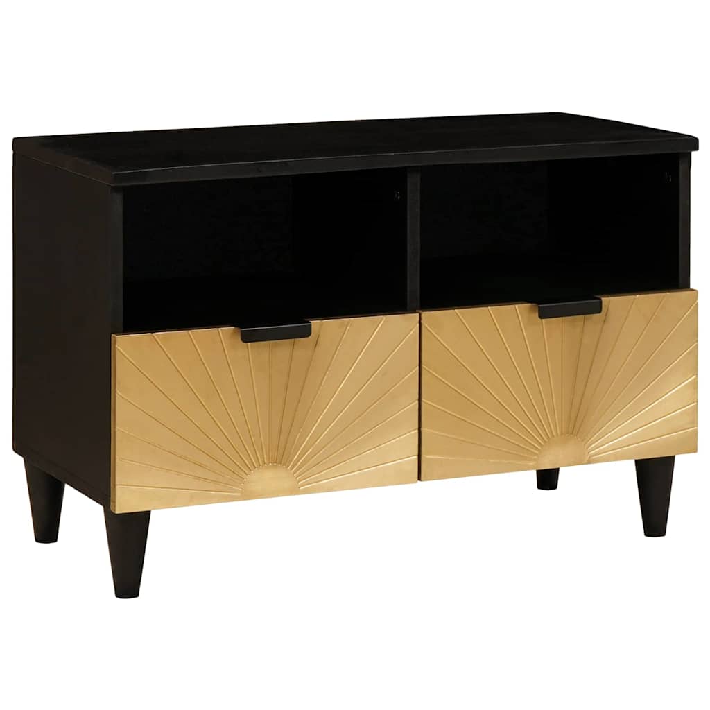 vidaXL Cabinet TV Negru și Aur 70 x 33 x 46 cm Lemn masiv de mango
