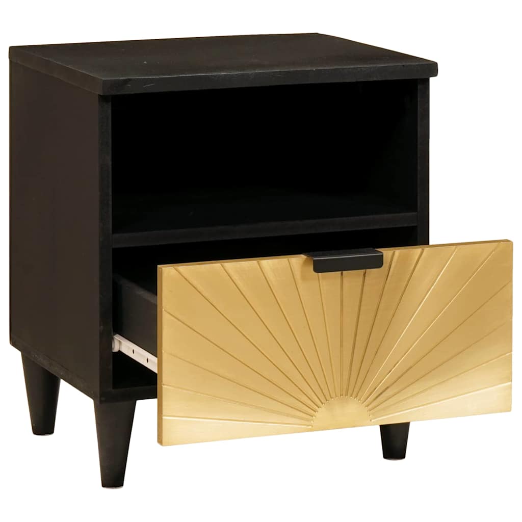 vidaXL Nachtkastje Zwart en Goud 40 x 33 x 46 cm massief mangohout